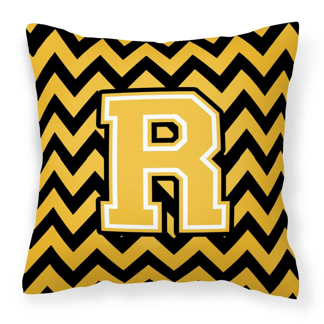 Letter R Chevron Black and Gold Fabric Decorative Pillow CJ1053-RPW1414 by Caroline's Treasures