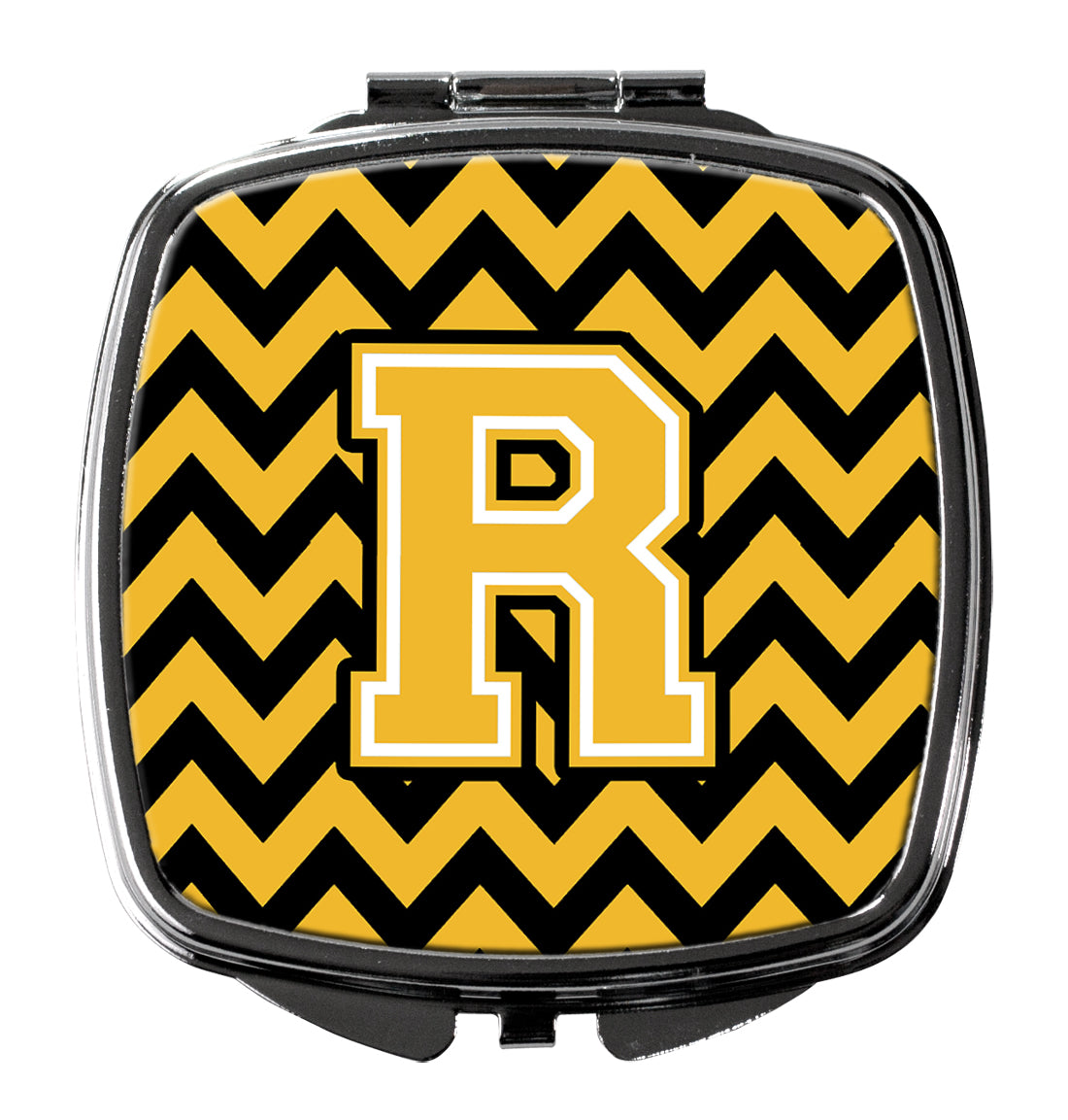 Letter R Chevron Black and Gold Compact Mirror CJ1053-RSCM  the-store.com.