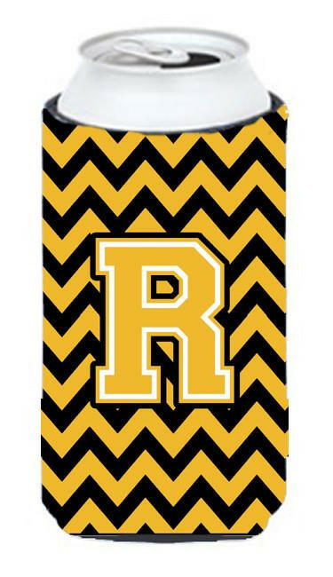 Letter R Chevron Black and Gold Tall Boy Beverage Insulator Hugger CJ1053-RTBC by Caroline's Treasures