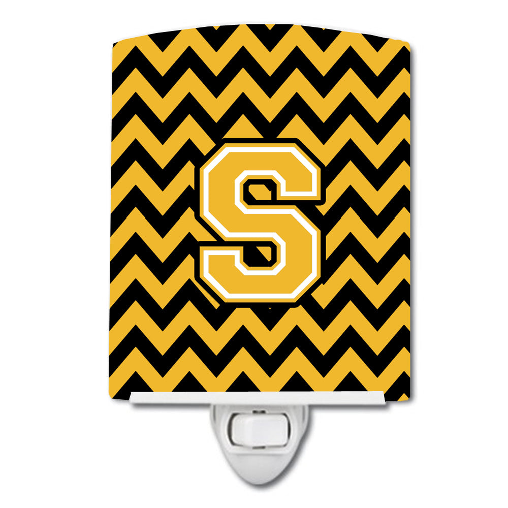 Letter S Chevron Black and Gold Ceramic Night Light CJ1053-SCNL - the-store.com