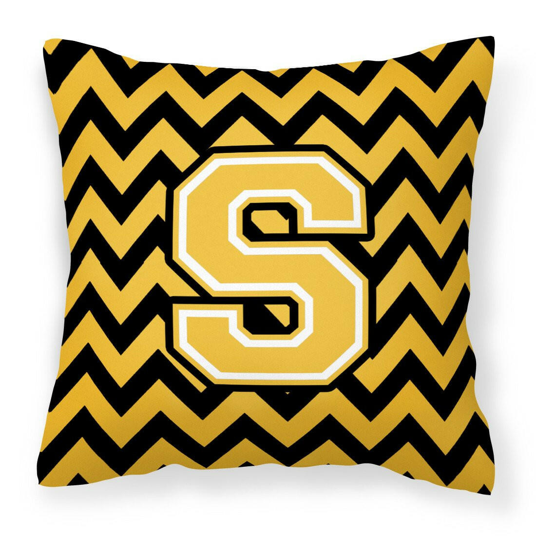 Letter S Chevron Black and Gold Fabric Decorative Pillow CJ1053-SPW1414 by Caroline&#39;s Treasures