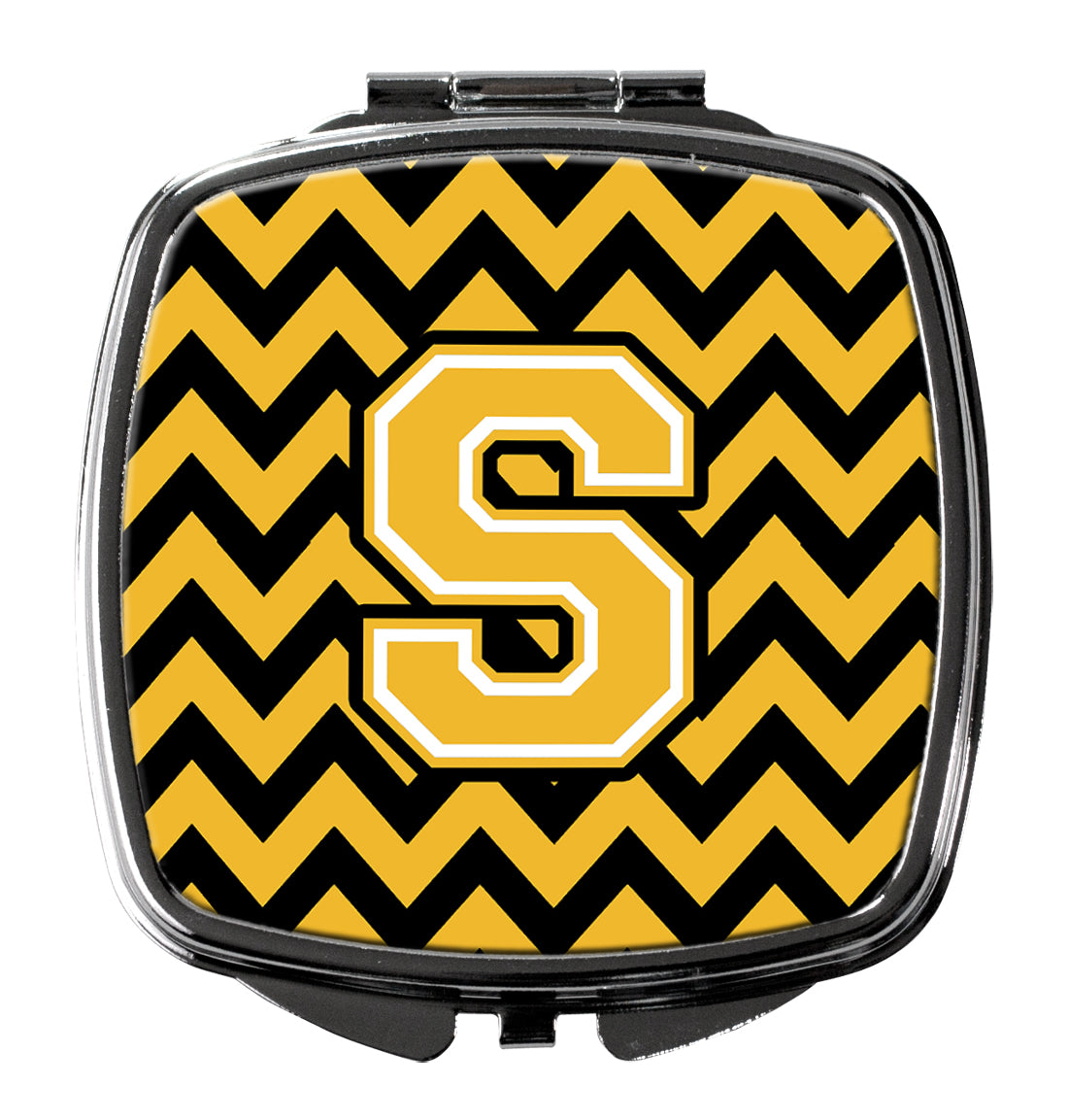 Letter S Chevron Black and Gold Compact Mirror CJ1053-SSCM  the-store.com.