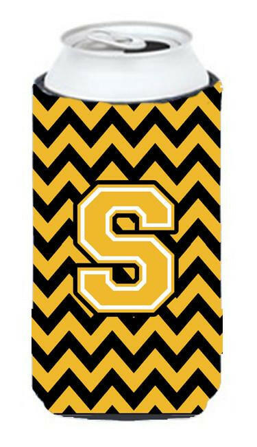 Letter S Chevron Black and Gold Tall Boy Beverage Insulator Hugger CJ1053-STBC by Caroline's Treasures