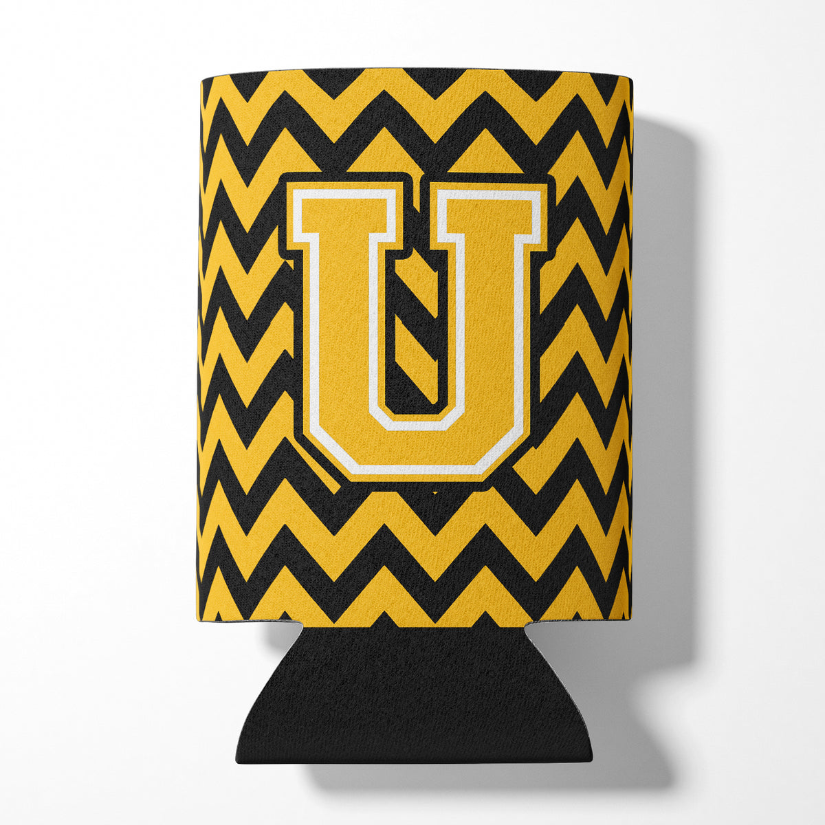 Letter U Chevron Black and Gold Can or Bottle Hugger CJ1053-UCC.