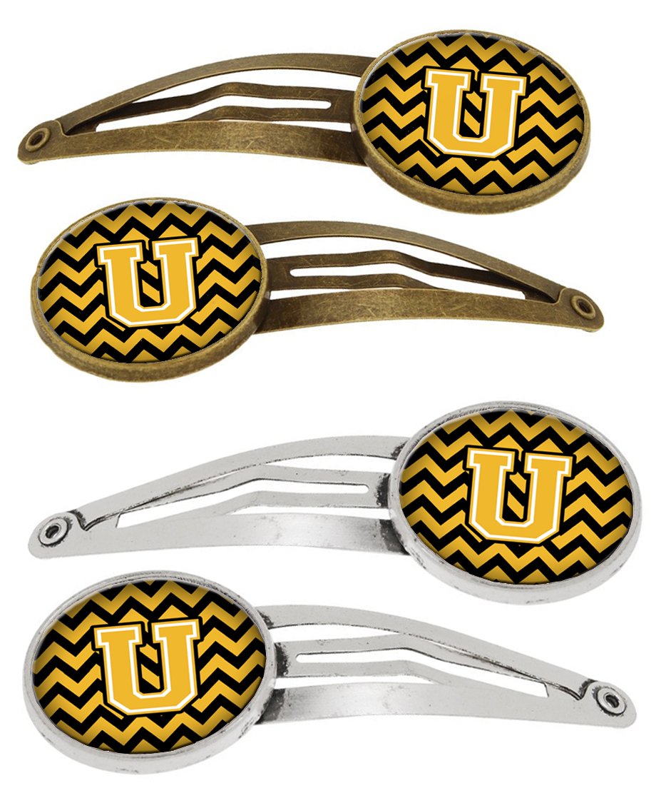 Letter U Chevron Black and Gold Set of 4 Barrettes Hair Clips CJ1053-UHCS4 by Caroline&#39;s Treasures