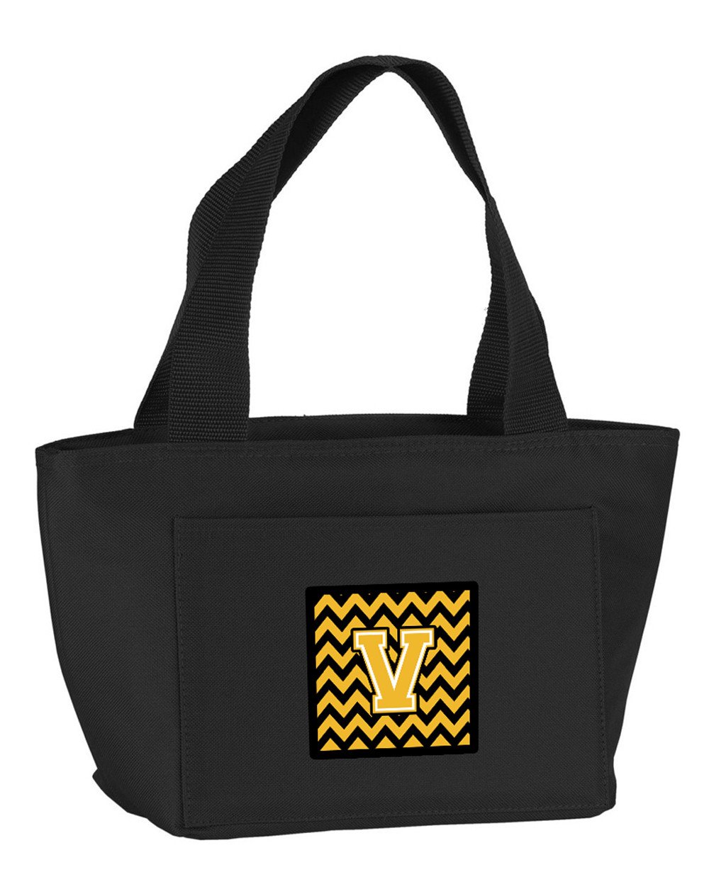 Letter V Chevron Black and Gold Lunch Bag CJ1053-VBK-8808 by Caroline's Treasures