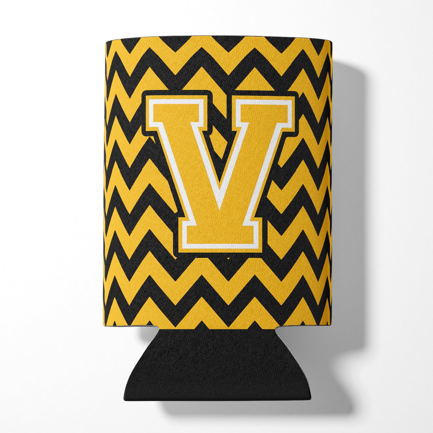 Letter V Chevron Black and Gold Can or Bottle Hugger CJ1053-VCC.