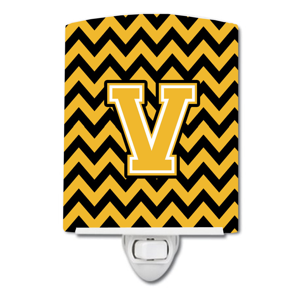 Letter V Chevron Black and Gold Ceramic Night Light CJ1053-VCNL - the-store.com