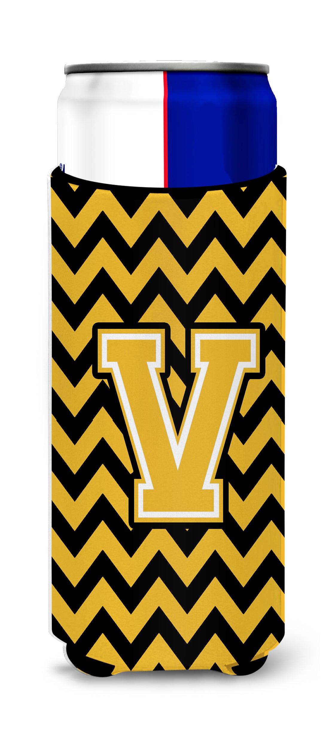 Letter V Chevron Black and Gold Ultra Beverage Insulators for slim cans CJ1053-VMUK.