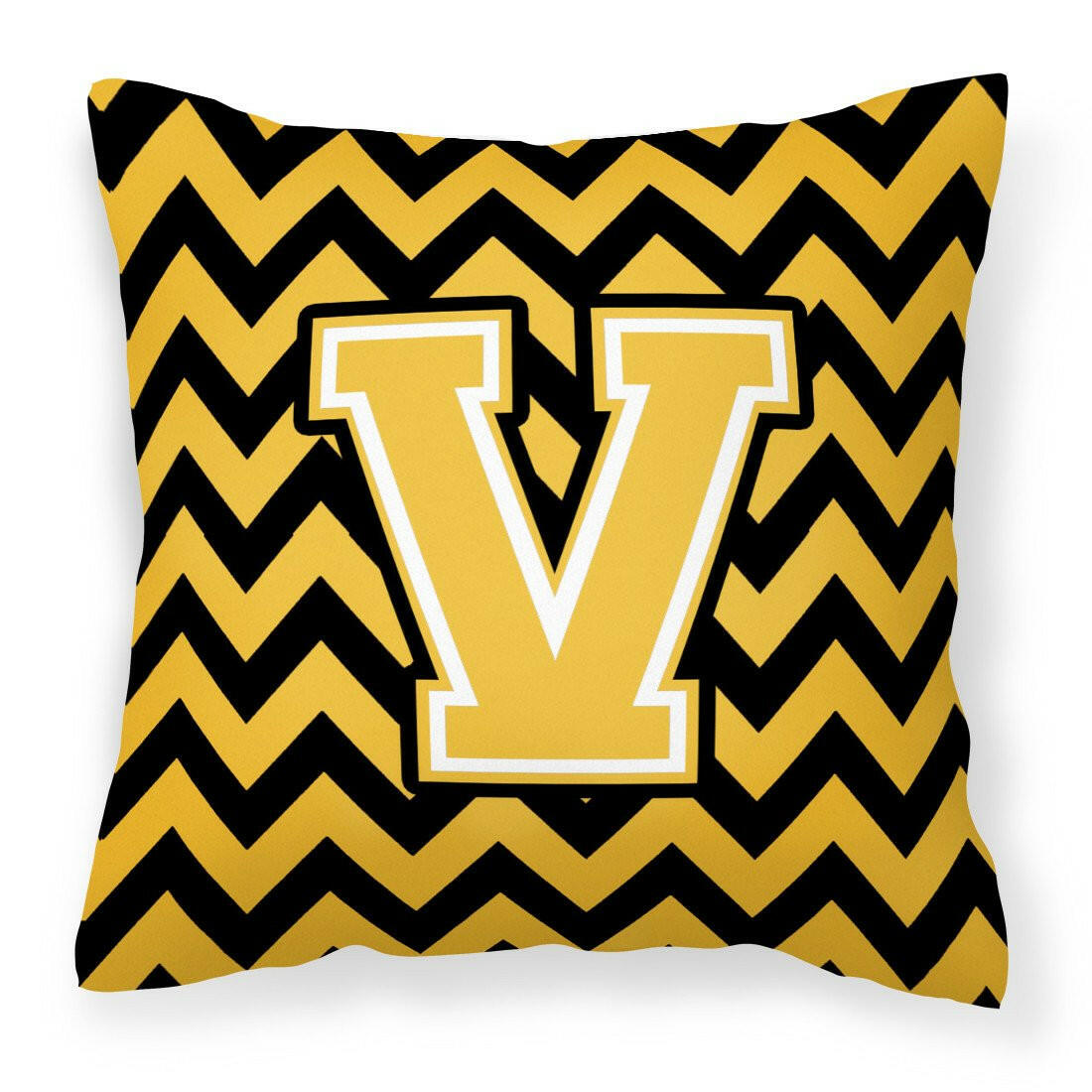 Letter V Chevron Black and Gold Fabric Decorative Pillow CJ1053-VPW1414 by Caroline's Treasures