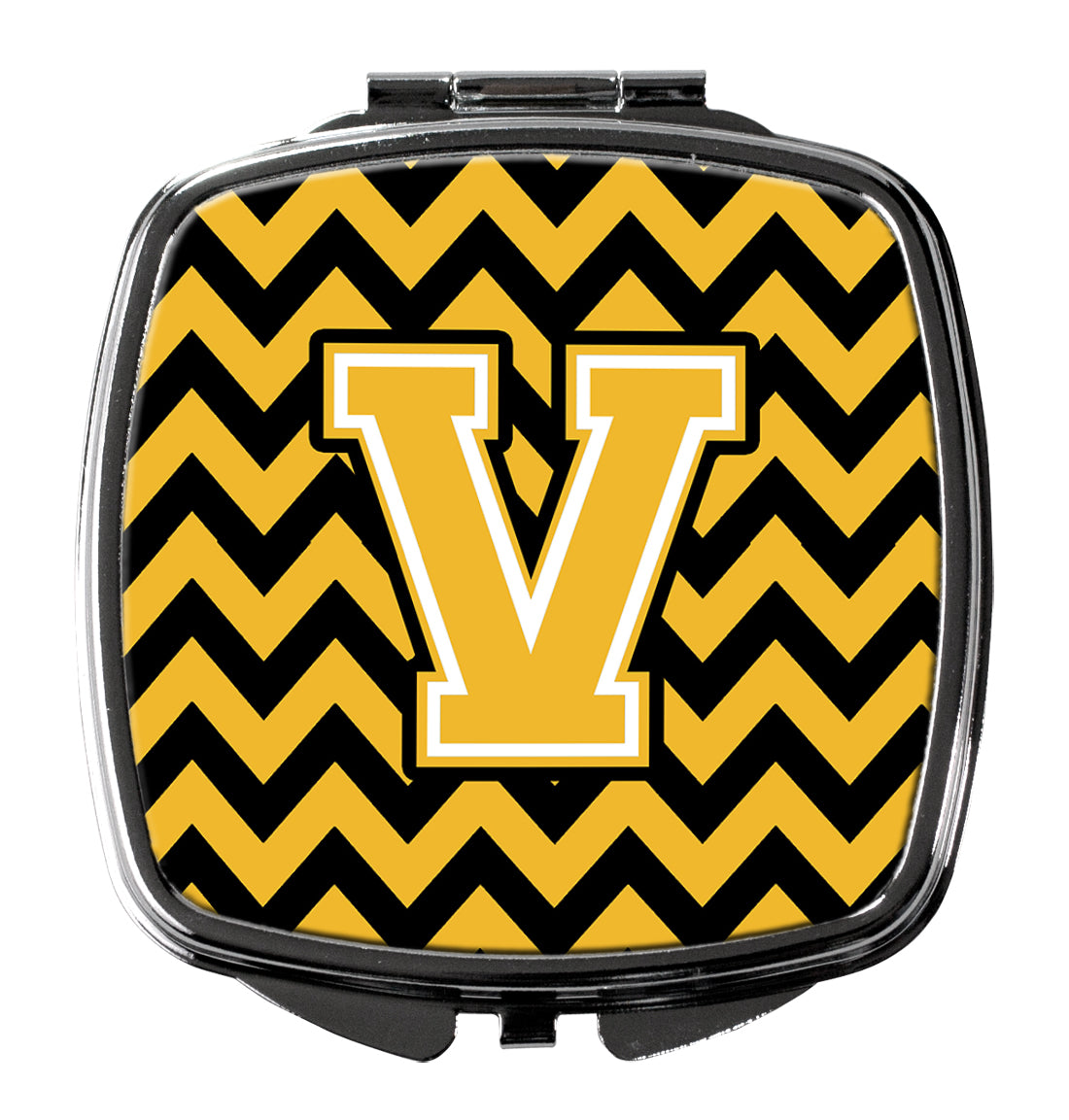 Letter V Chevron Black and Gold Compact Mirror CJ1053-VSCM  the-store.com.