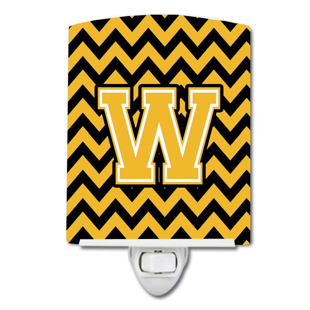 Letter W Chevron Black and Gold Ceramic Night Light CJ1053-WCNL - the-store.com