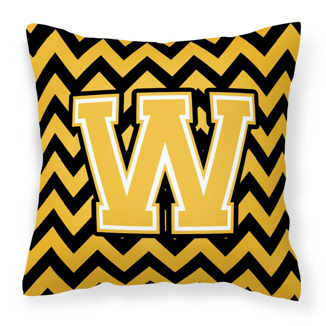 Letter W Chevron Black and Gold Fabric Decorative Pillow CJ1053-WPW1414 by Caroline&#39;s Treasures