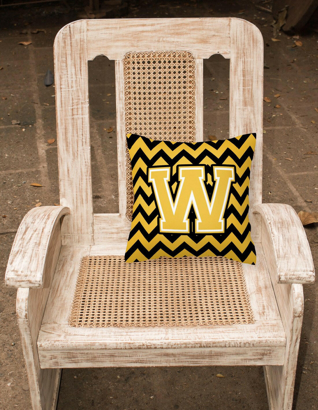 Letter W Chevron Black and Gold Fabric Decorative Pillow CJ1053-WPW1414 by Caroline's Treasures