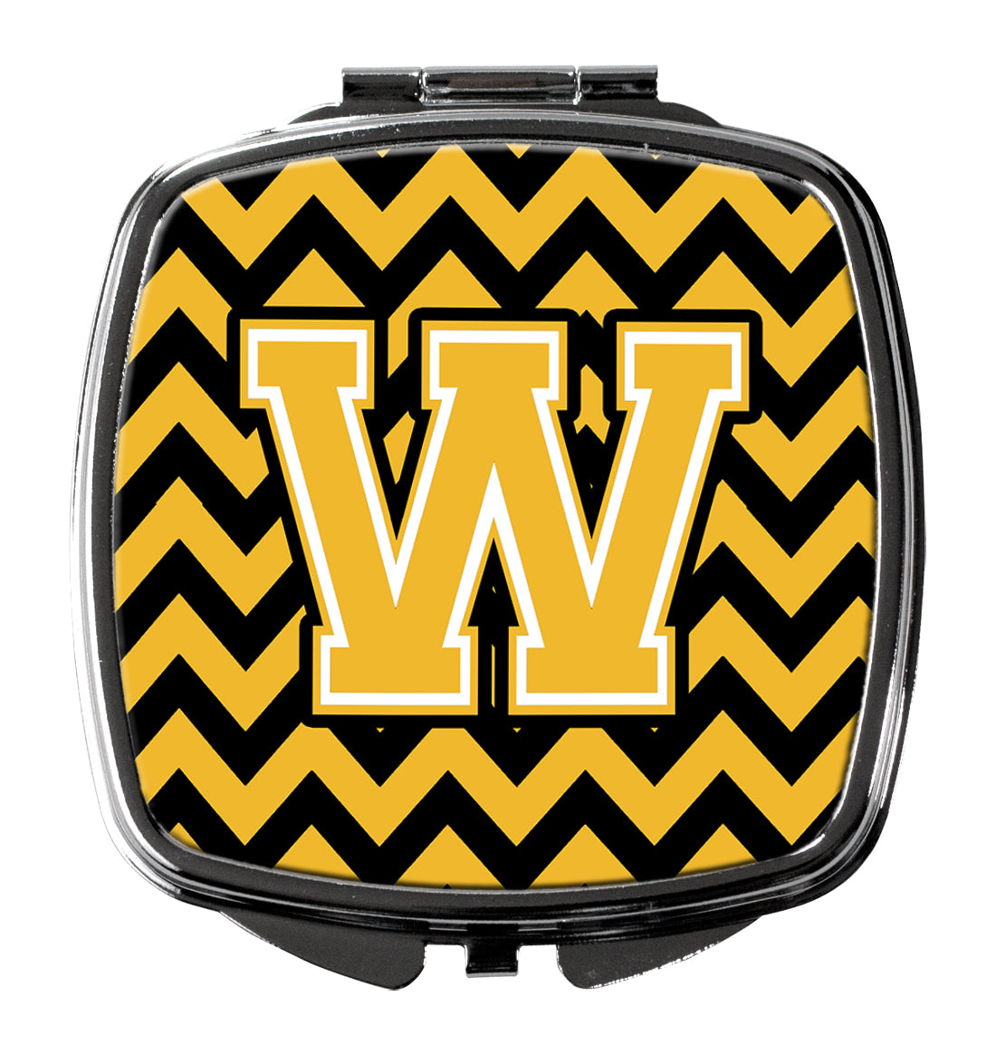 Letter W Chevron Black and Gold Compact Mirror CJ1053-WSCM  the-store.com.