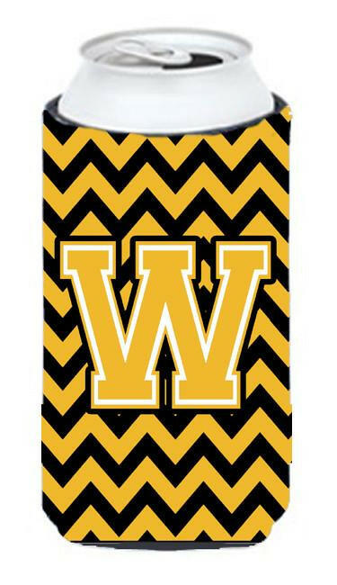 Letter W Chevron Black and Gold Tall Boy Beverage Insulator Hugger CJ1053-WTBC by Caroline's Treasures