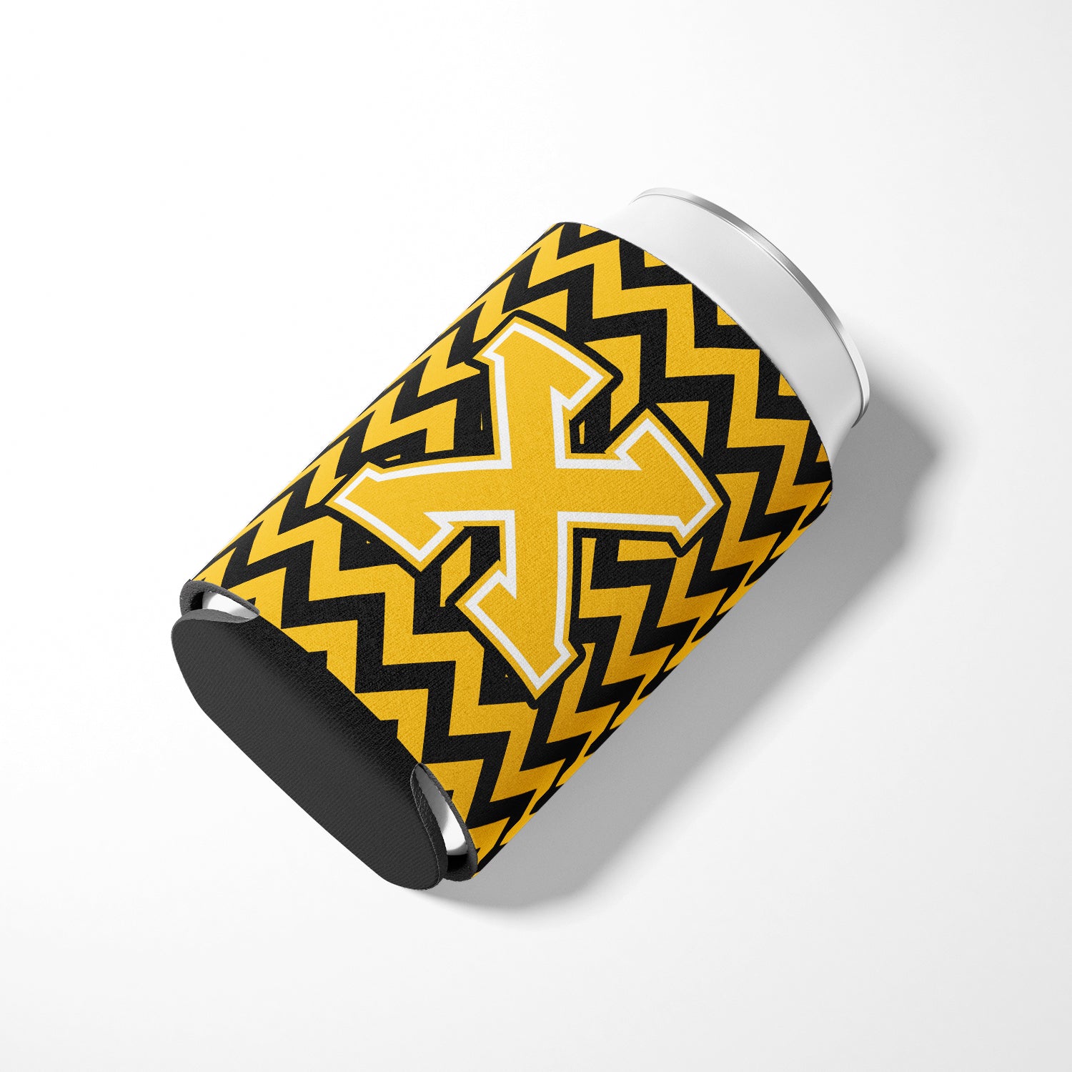 Letter X Chevron Black and Gold Can or Bottle Hugger CJ1053-XCC.