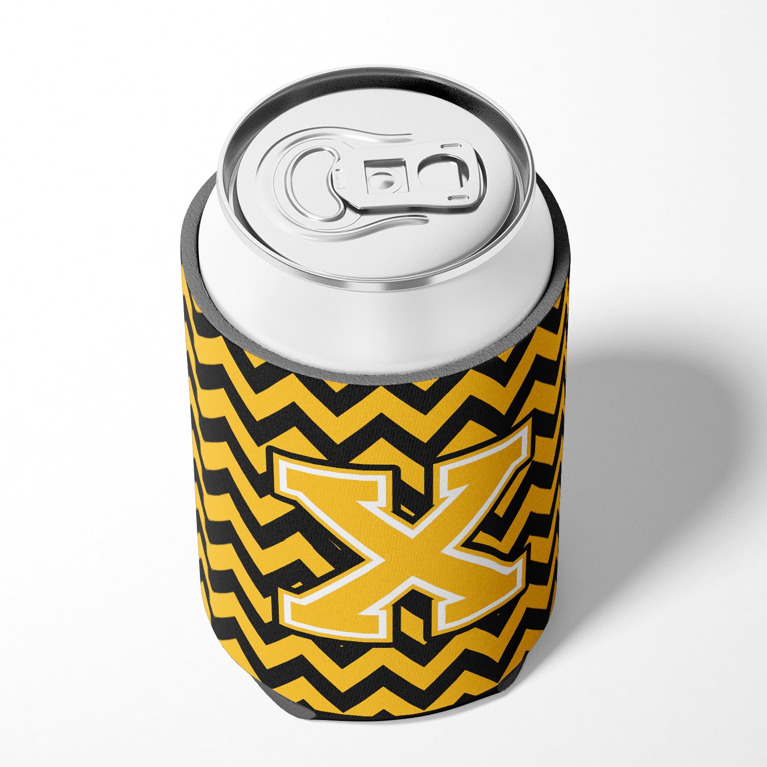 Letter X Chevron Black and Gold Can or Bottle Hugger CJ1053-XCC.