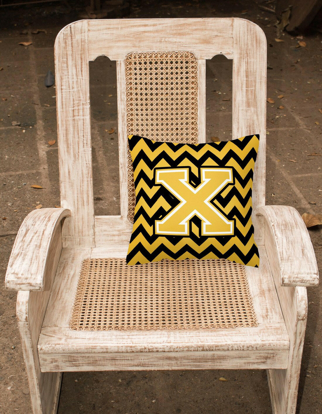 Letter X Chevron Black and Gold Fabric Decorative Pillow CJ1053-XPW1414 by Caroline's Treasures