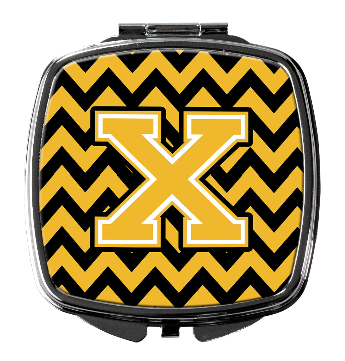 Letter X Chevron Black and Gold Compact Mirror CJ1053-XSCM  the-store.com.