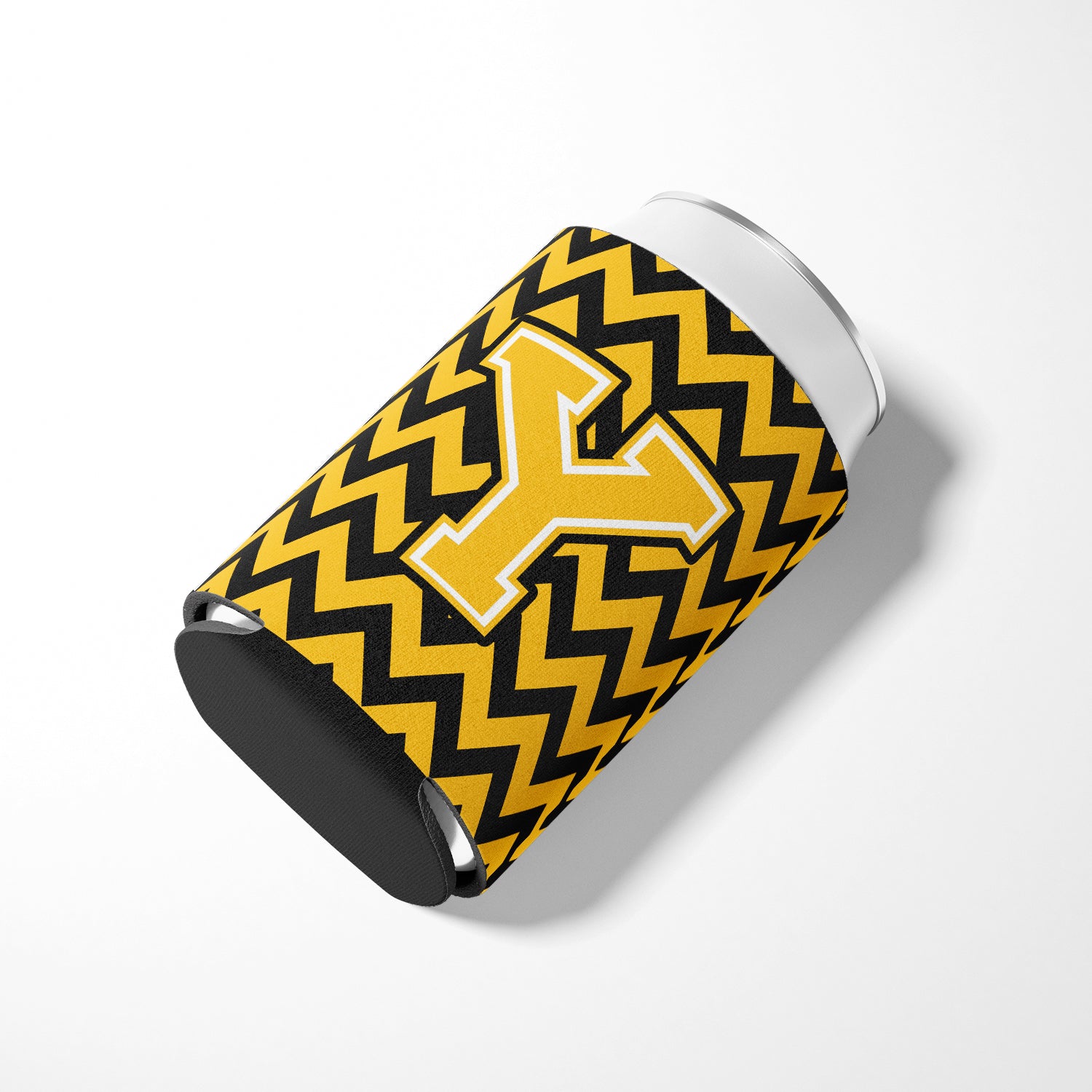 Letter Y Chevron Black and Gold Can or Bottle Hugger CJ1053-YCC.