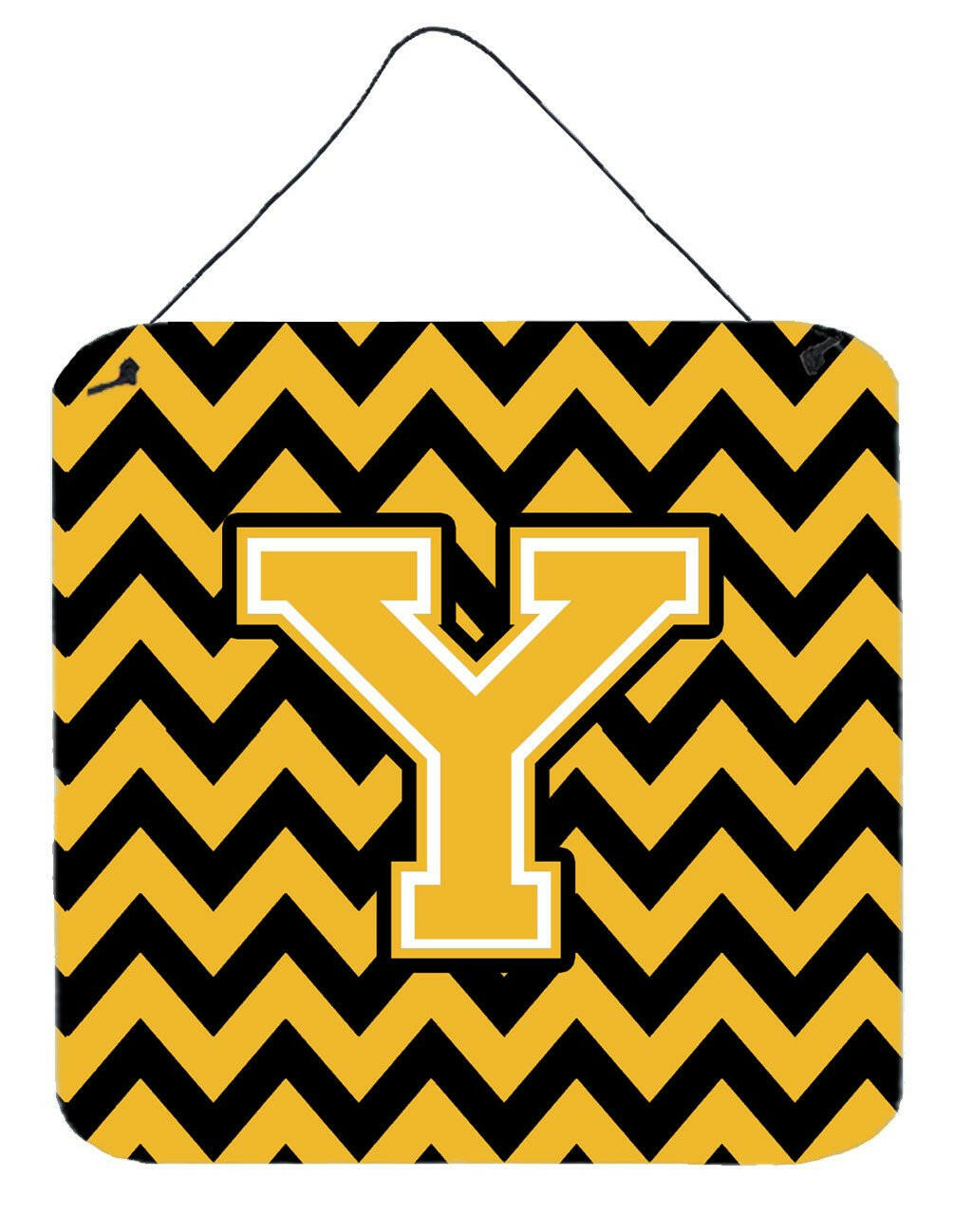 Letter Y Chevron Black and Gold Wall or Door Hanging Prints CJ1053-YDS66 by Caroline's Treasures