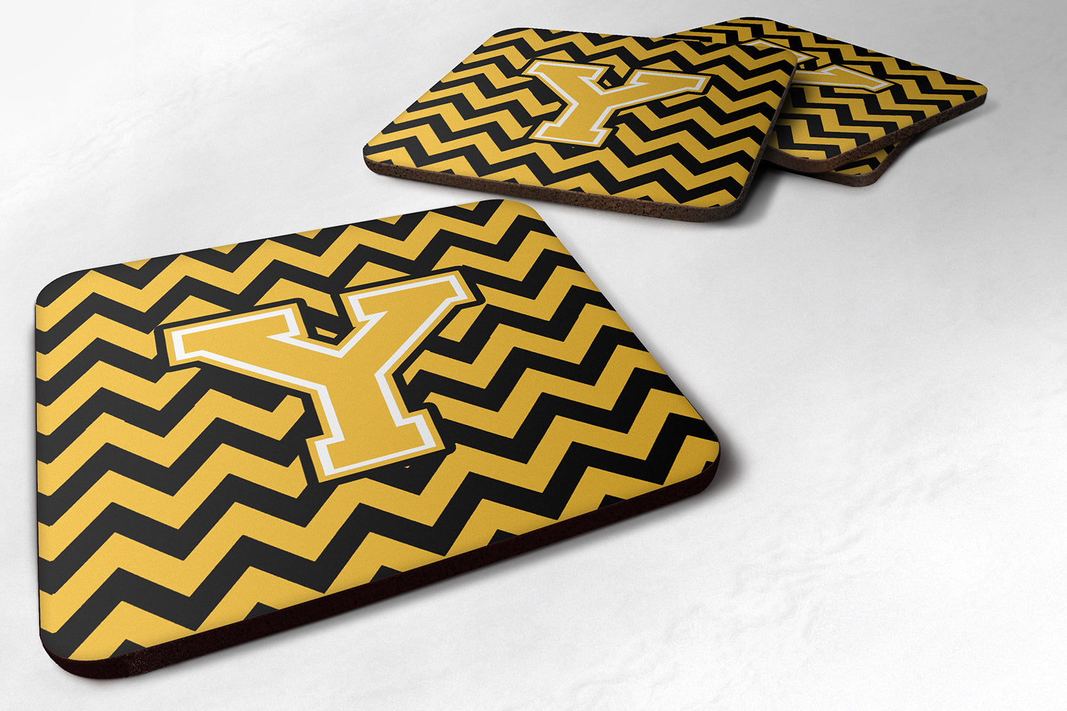 Letter Y Chevron Black and Gold Foam Coaster Set of 4 CJ1053-YFC - the-store.com