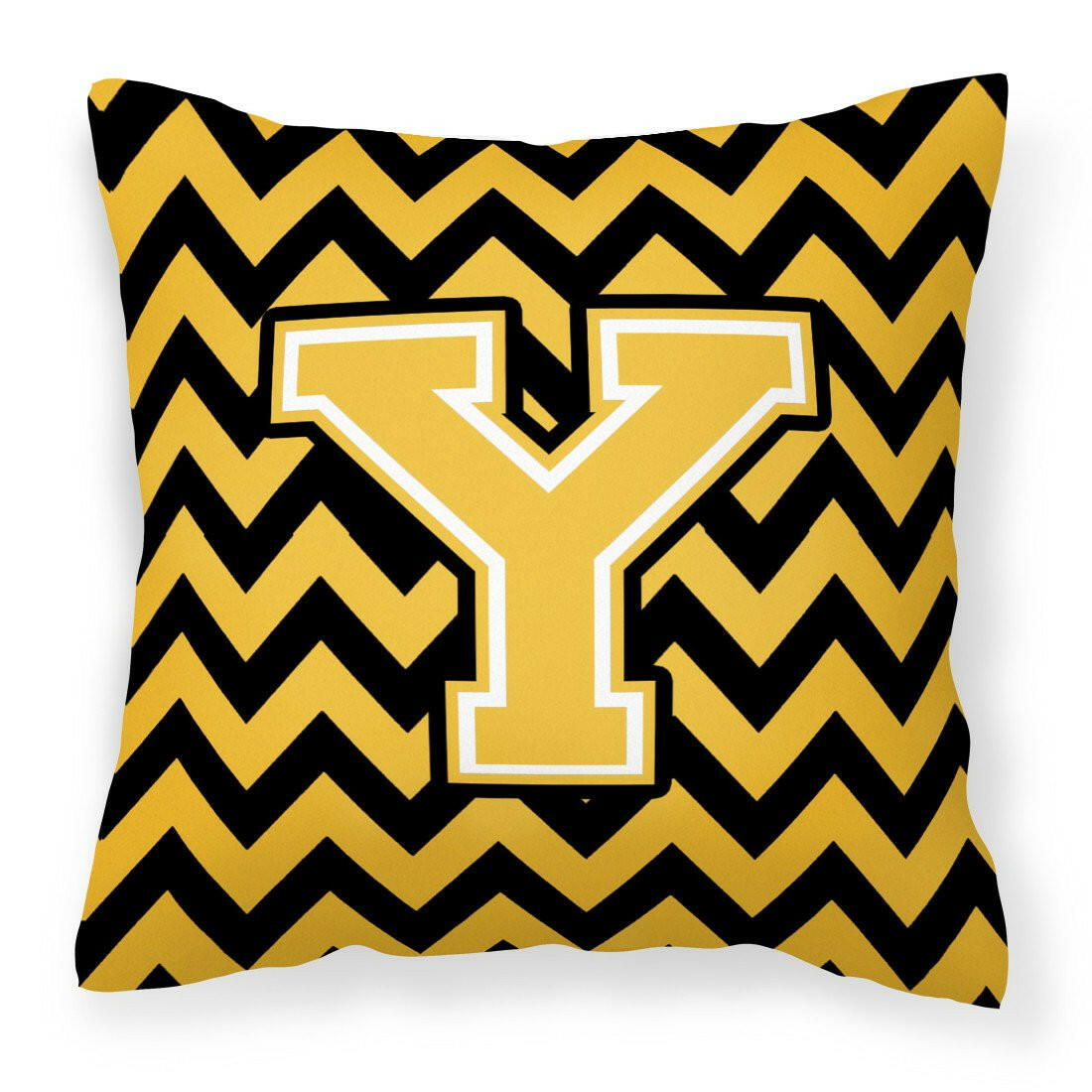 Letter Y Chevron Black and Gold Fabric Decorative Pillow CJ1053-YPW1414 by Caroline's Treasures