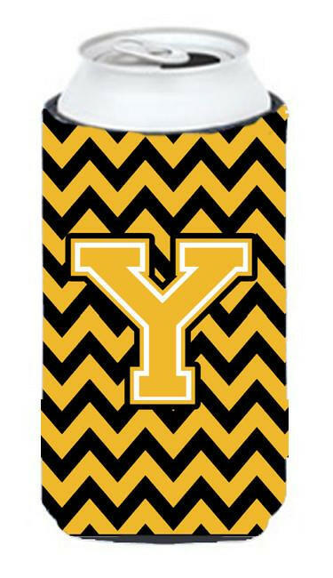 Letter Y Chevron Black and Gold Tall Boy Beverage Insulator Hugger CJ1053-YTBC by Caroline's Treasures