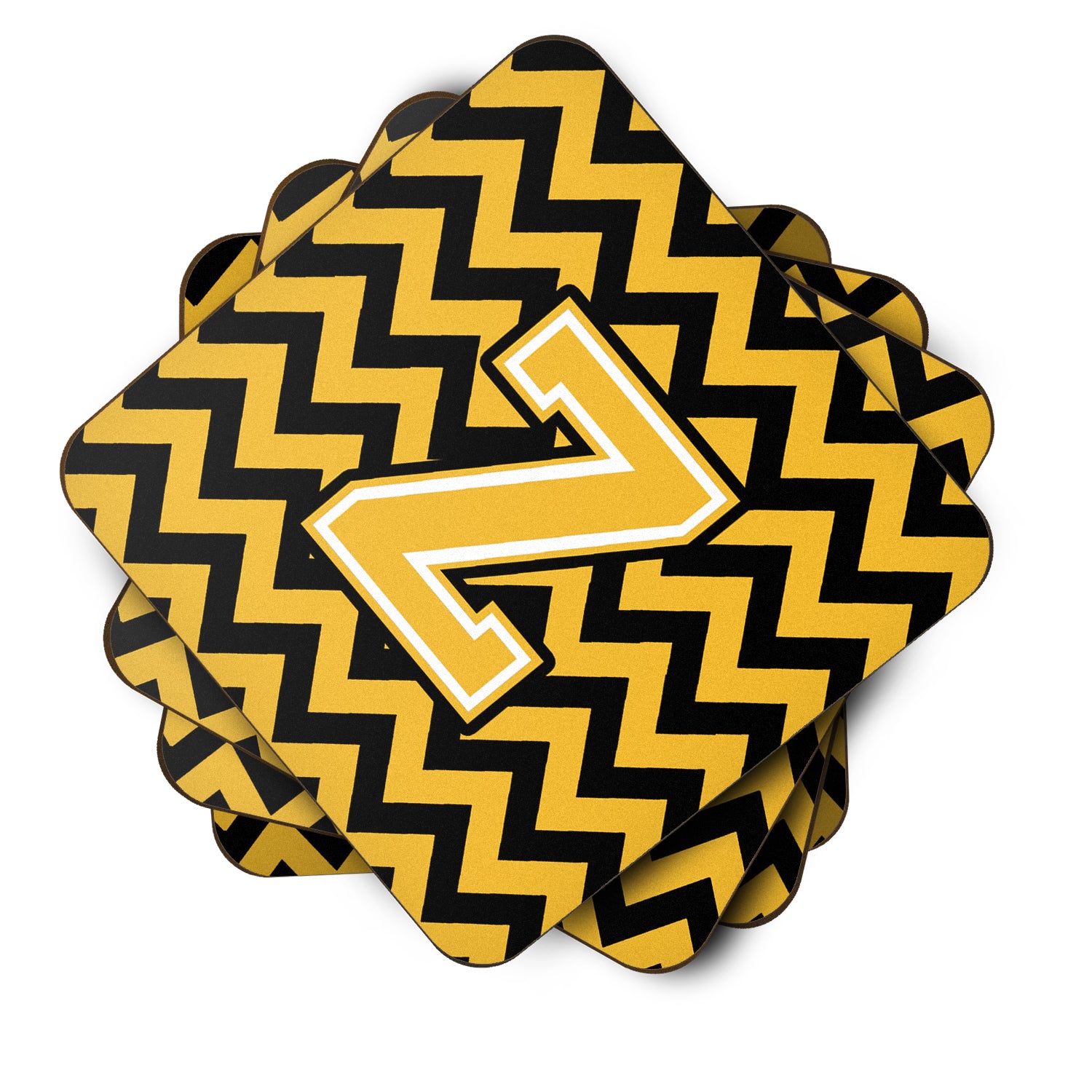 Letter Z Chevron Black and Gold Foam Coaster Set of 4 CJ1053-ZFC - the-store.com