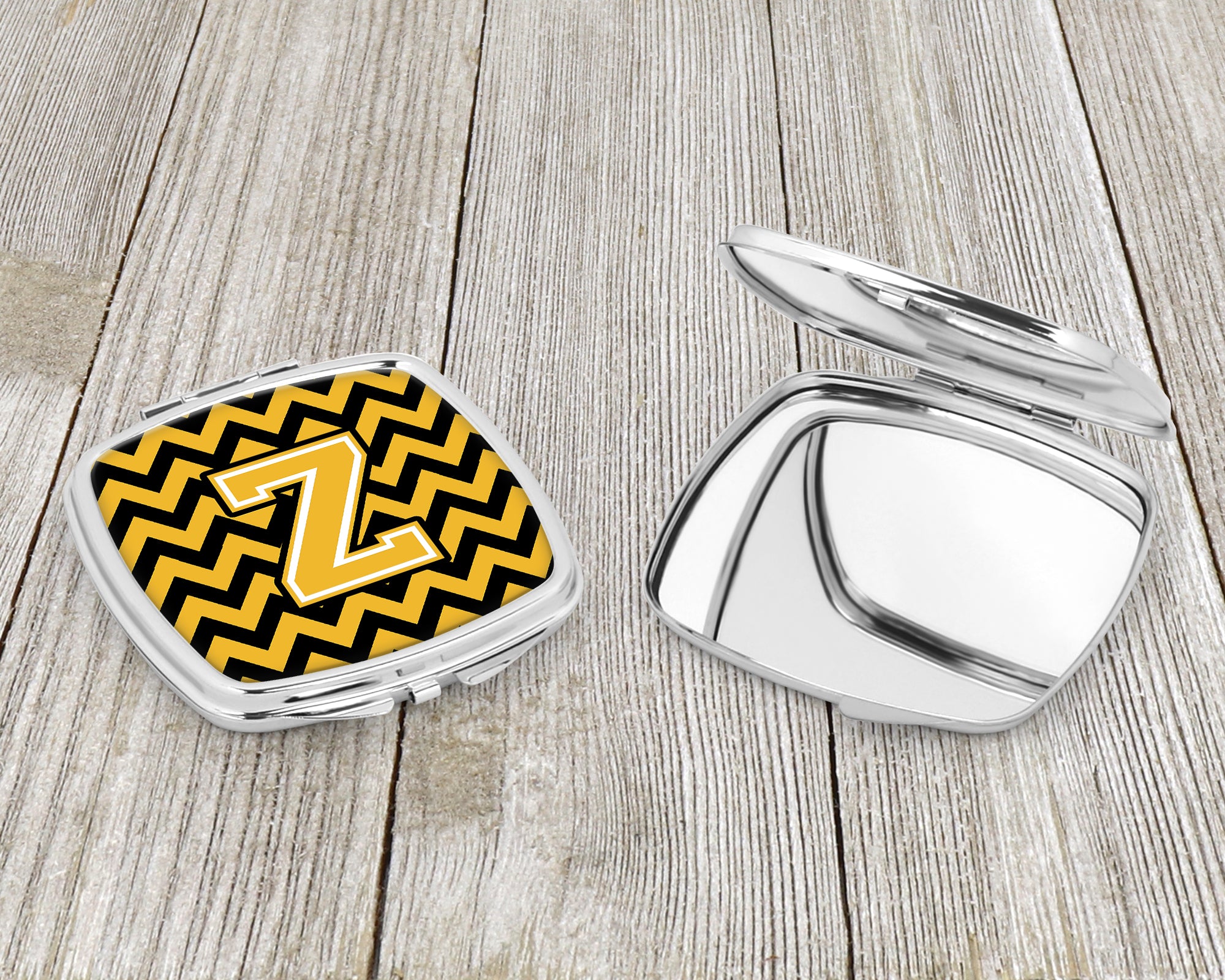 Letter Z Chevron Black and Gold Compact Mirror CJ1053-ZSCM  the-store.com.