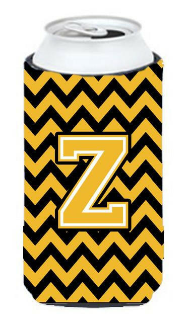 Letter Z Chevron Black and Gold Tall Boy Beverage Insulator Hugger CJ1053-ZTBC by Caroline's Treasures