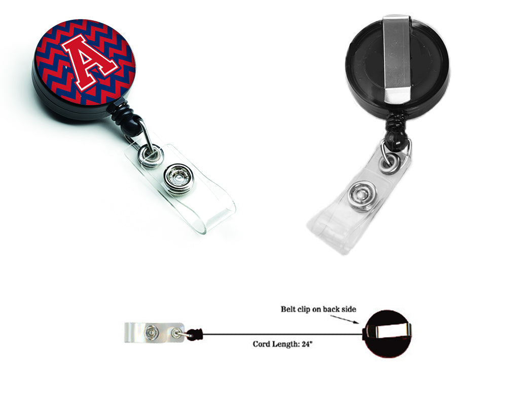 Letter A Chevron Yale Blue and Crimson Retractable Badge Reel CJ1054-ABR.