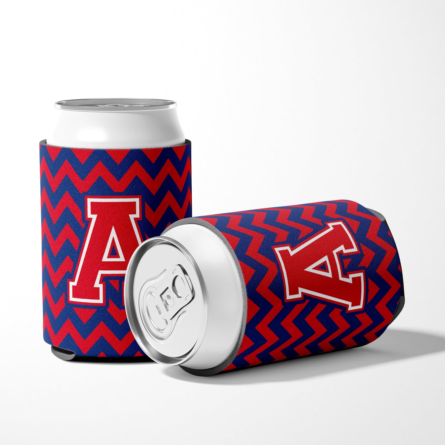 Letter A Chevron Yale Blue and Crimson Can or Bottle Hugger CJ1054-ACC.