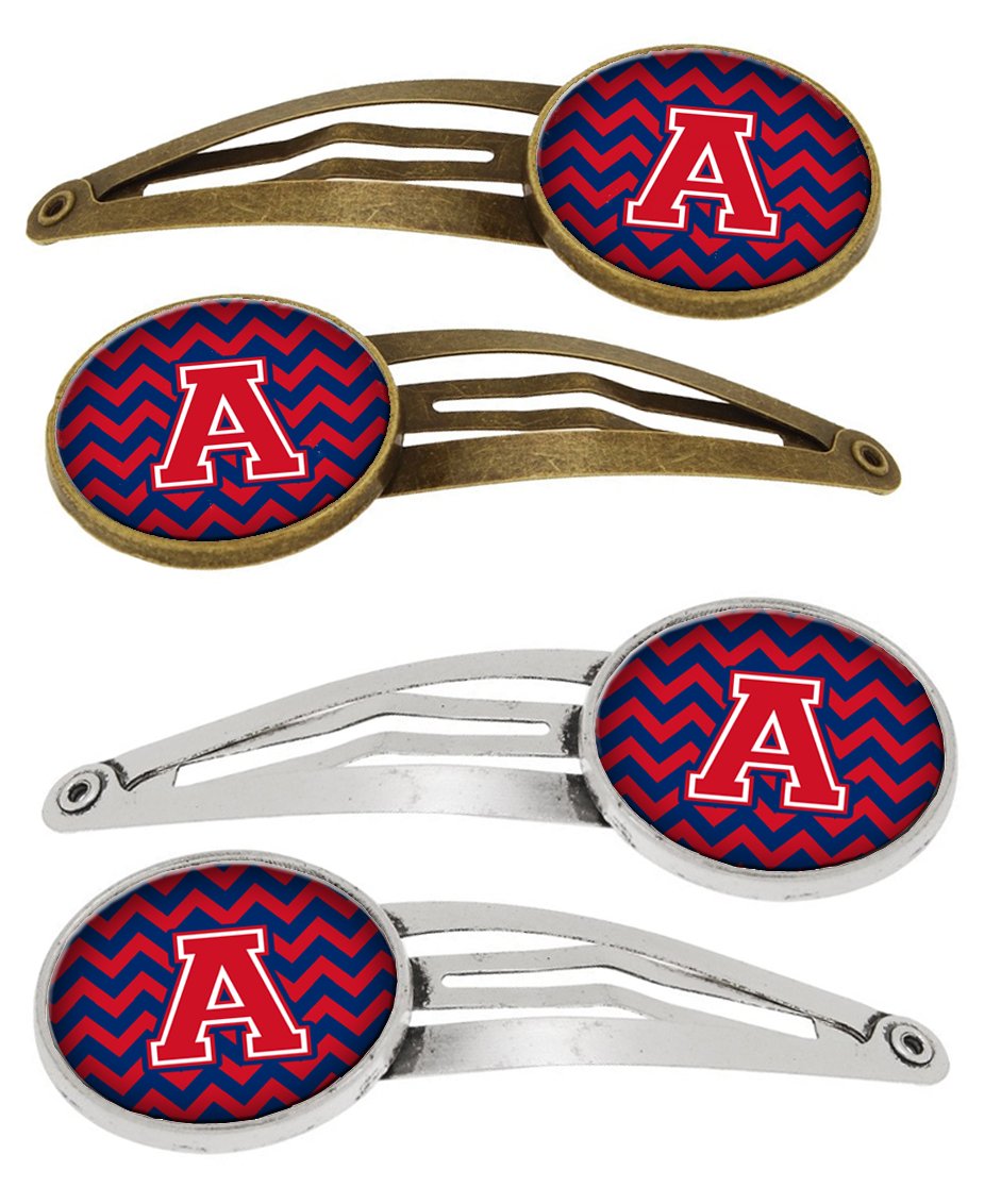 Letter A Chevron Yale Blue and Crimson Set of 4 Barrettes Hair Clips CJ1054-AHCS4 by Caroline&#39;s Treasures