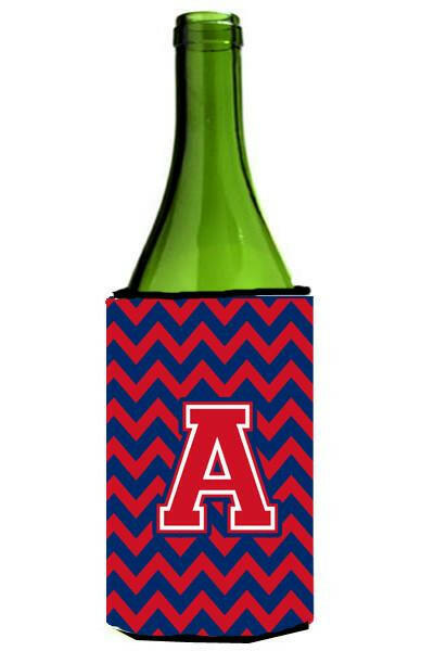 Letter A Chevron Yale Blue and Crimson Wine Bottle Beverage Insulator Hugger CJ1054-ALITERK by Caroline&#39;s Treasures