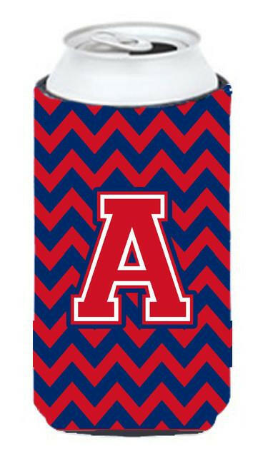 Letter A Chevron Yale Blue and Crimson Tall Boy Beverage Insulator Hugger CJ1054-ATBC by Caroline's Treasures