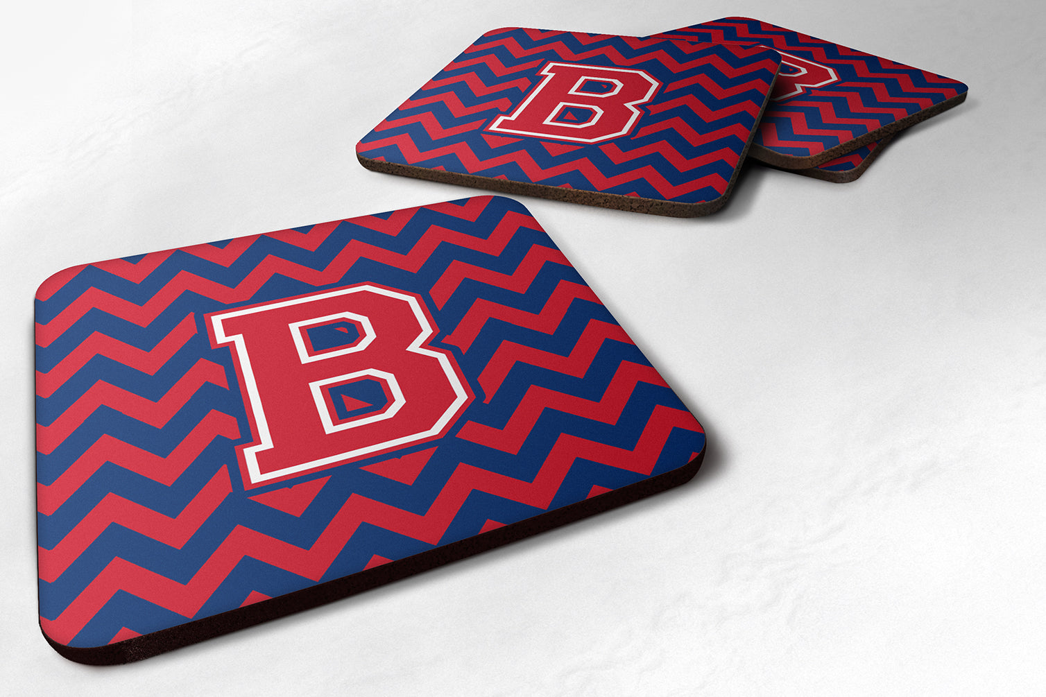 Letter B Chevron Yale Blue and Crimson Foam Coaster Set of 4 CJ1054-BFC - the-store.com