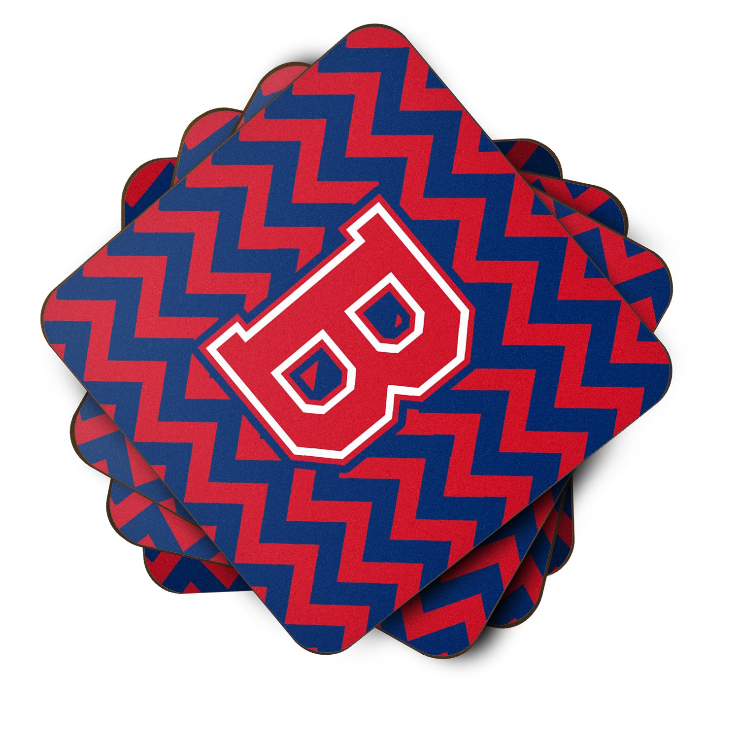 Letter B Chevron Yale Blue and Crimson Foam Coaster Set of 4 CJ1054-BFC - the-store.com