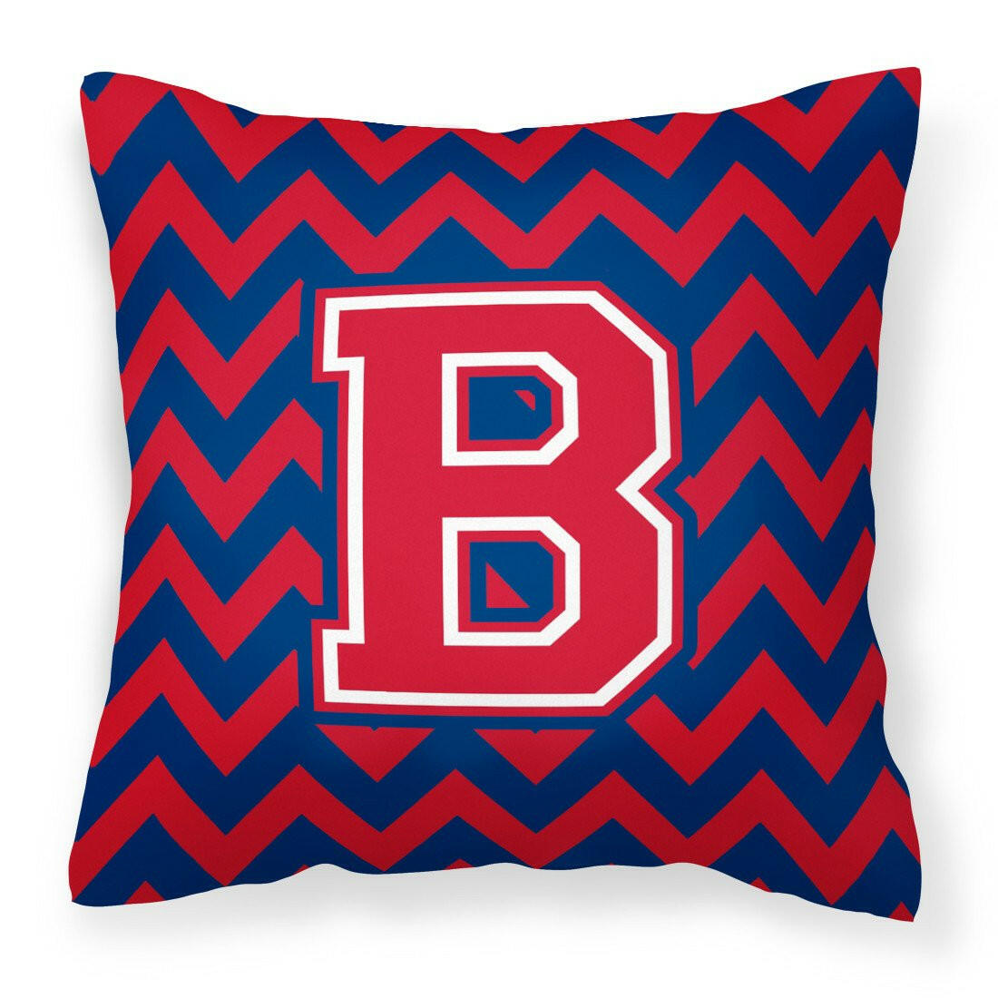 Letter B Chevron Yale Blue and Crimson Fabric Decorative Pillow CJ1054-BPW1414 by Caroline's Treasures