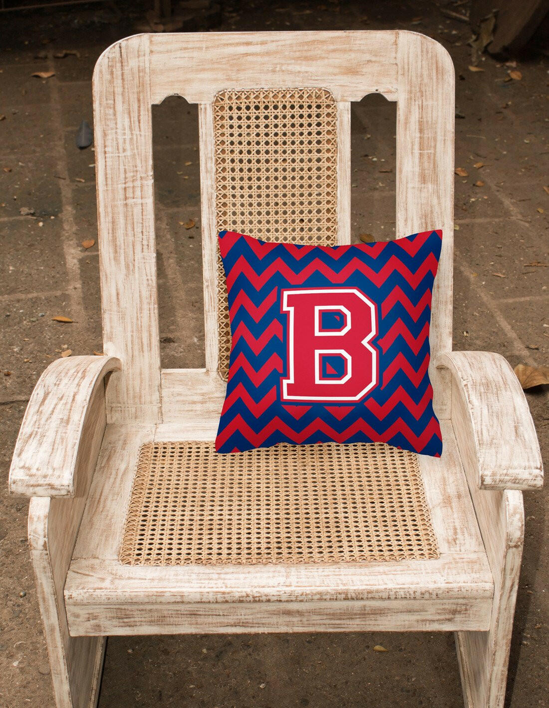 Letter B Chevron Yale Blue and Crimson Fabric Decorative Pillow CJ1054-BPW1414 by Caroline's Treasures