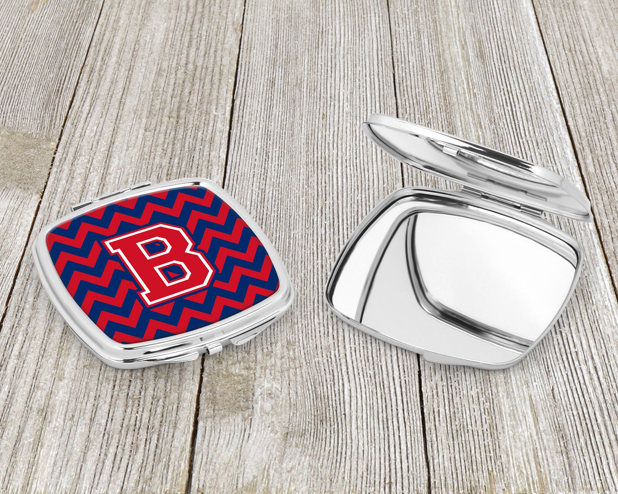 Letter B Chevron Yale Blue and Crimson Compact Mirror CJ1054-BSCM  the-store.com.