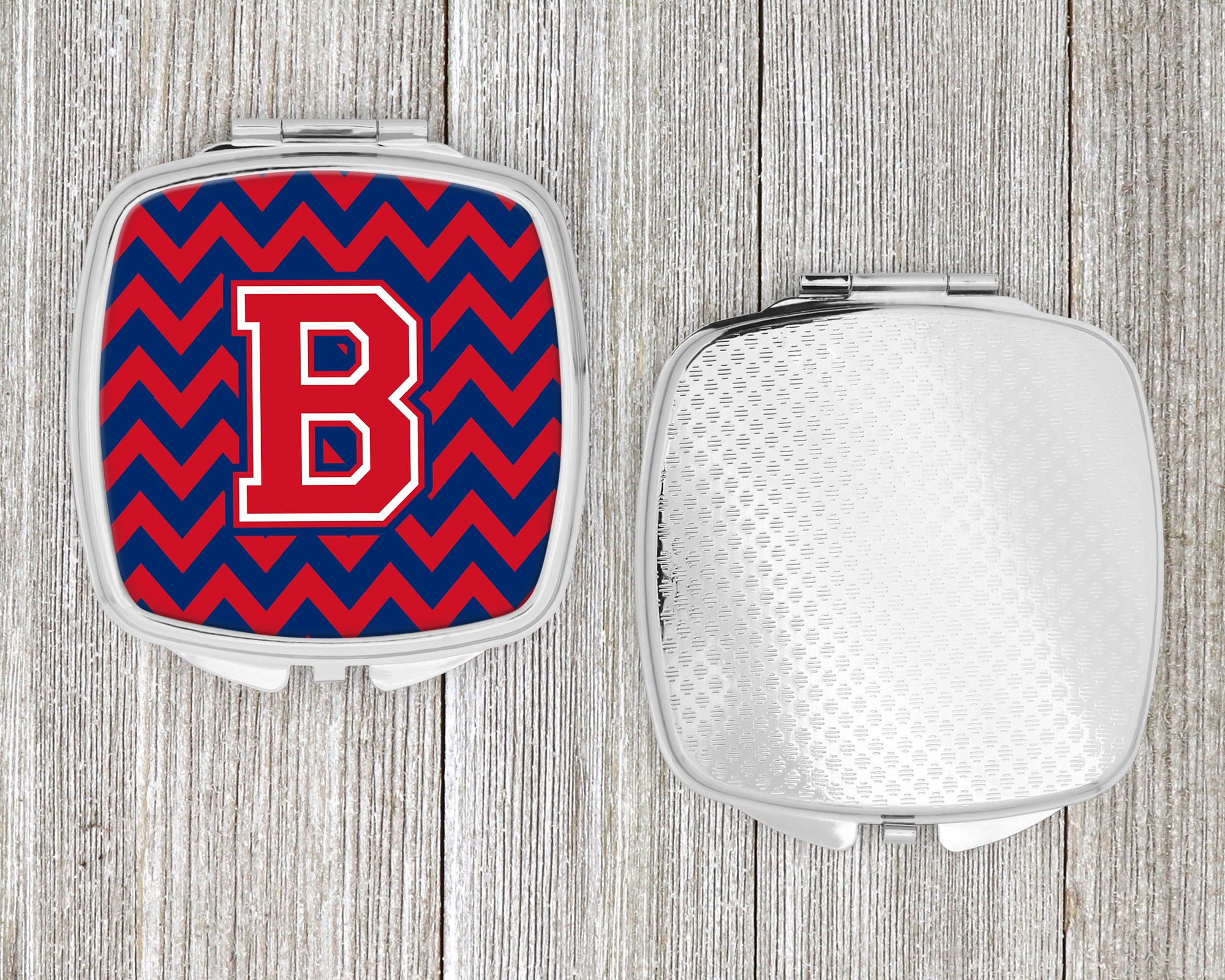 Letter B Chevron Yale Blue and Crimson Compact Mirror CJ1054-BSCM  the-store.com.