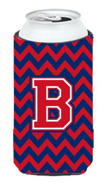 Letter B Chevron Yale Blue and Crimson Tall Boy Beverage Insulator Hugger CJ1054-BTBC by Caroline's Treasures