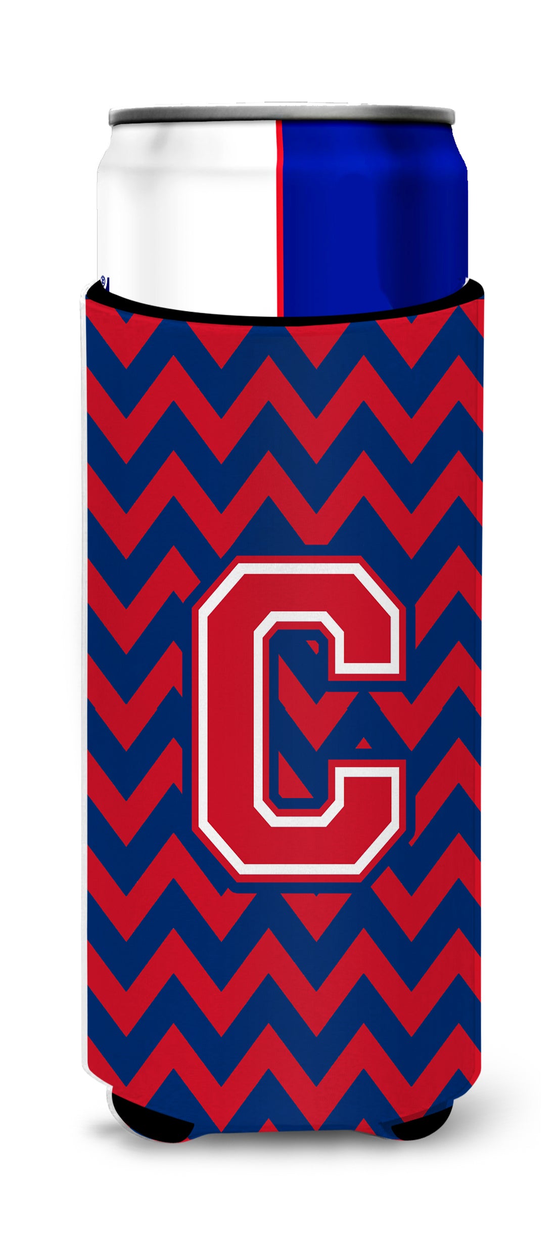 Letter C Chevron Yale Blue and Crimson Ultra Beverage Insulators for slim cans CJ1054-CMUK.