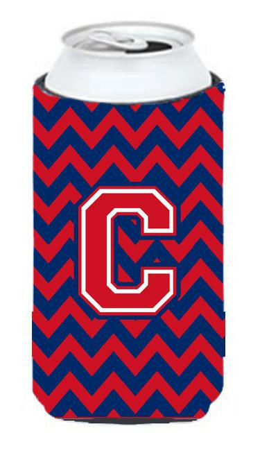 Letter C Chevron Yale Blue and Crimson Tall Boy Beverage Insulator Hugger CJ1054-CTBC by Caroline's Treasures