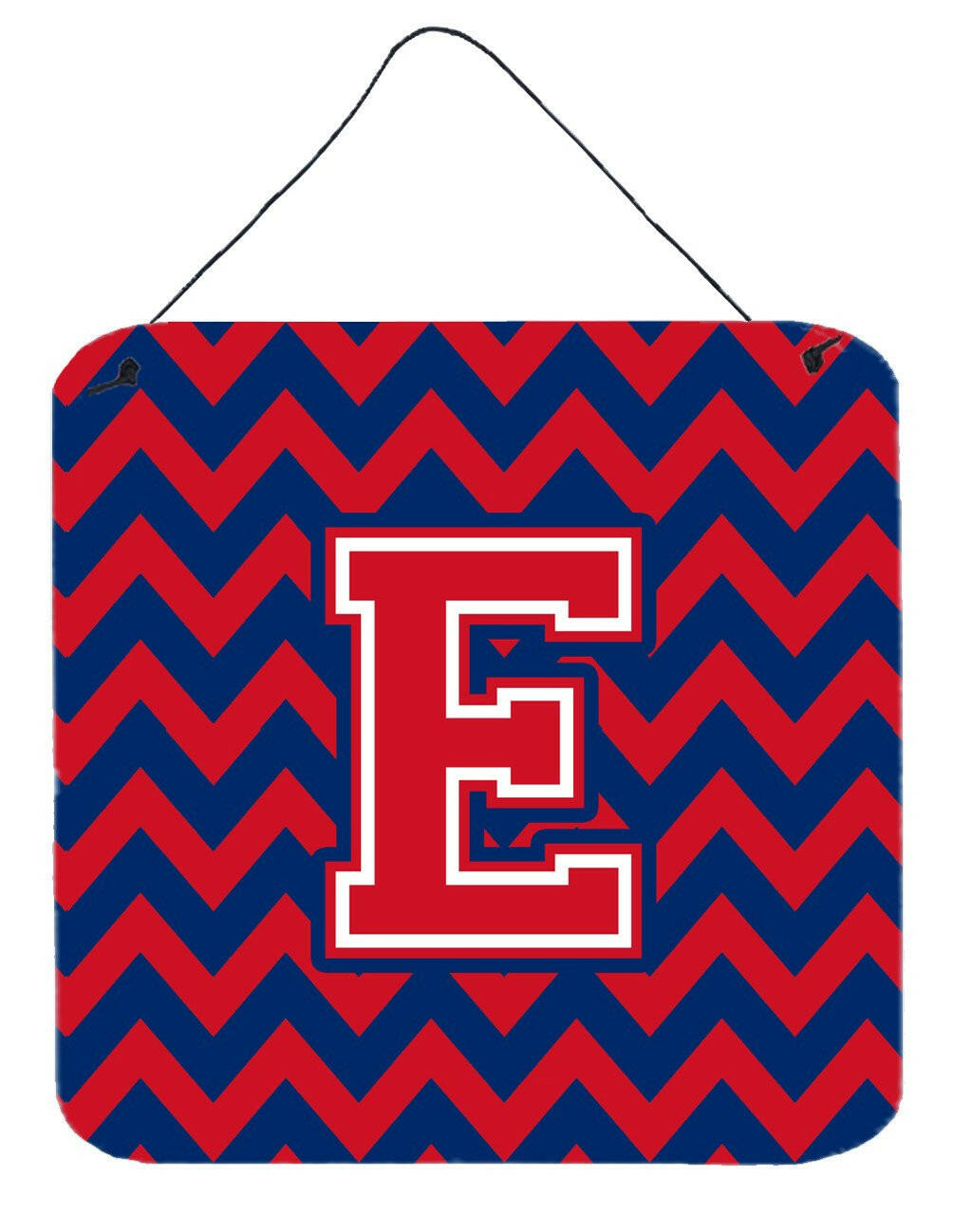 Letter E Chevron Yale Blue and Crimson Wall or Door Hanging Prints CJ1054-EDS66 by Caroline's Treasures