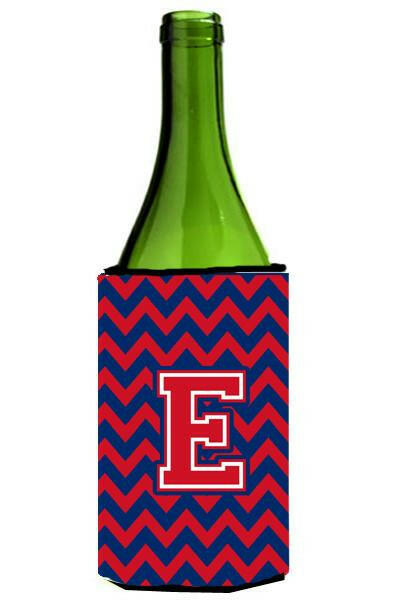 Letter E Chevron Yale Blue and Crimson Wine Bottle Beverage Insulator Hugger CJ1054-ELITERK by Caroline's Treasures