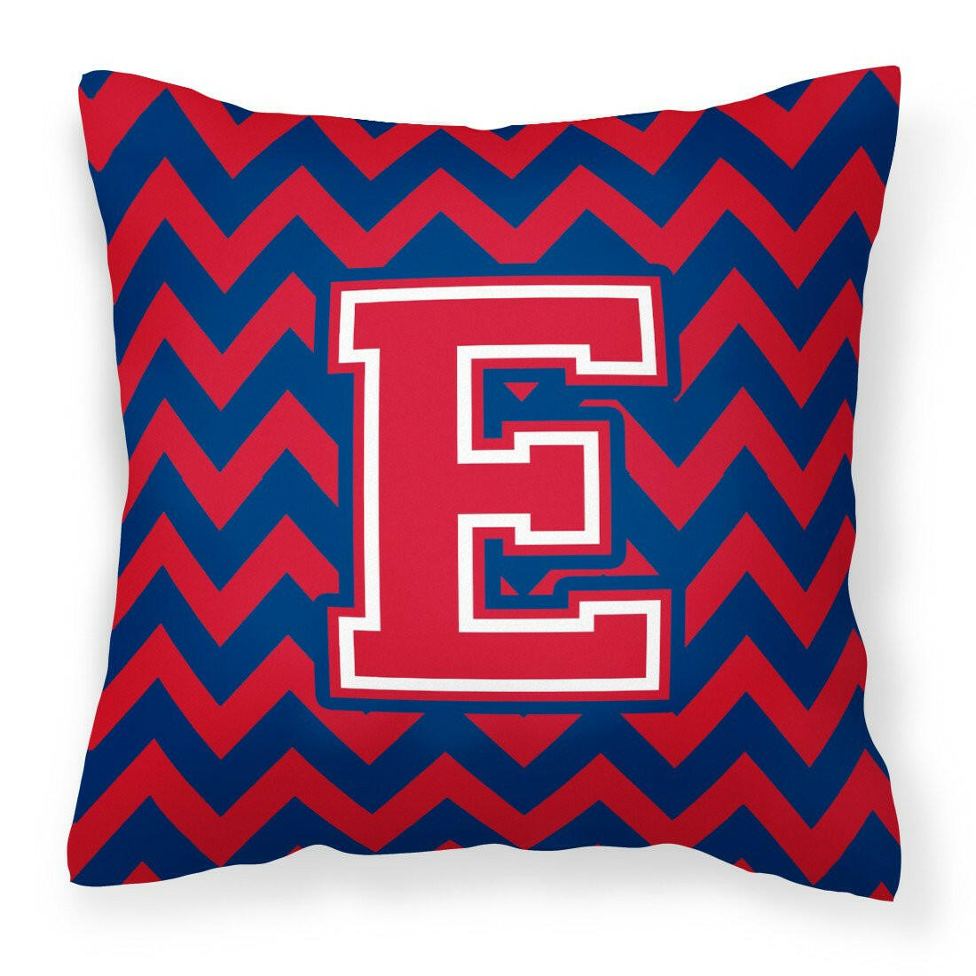 Letter E Chevron Yale Blue and Crimson Fabric Decorative Pillow CJ1054-EPW1414 by Caroline's Treasures