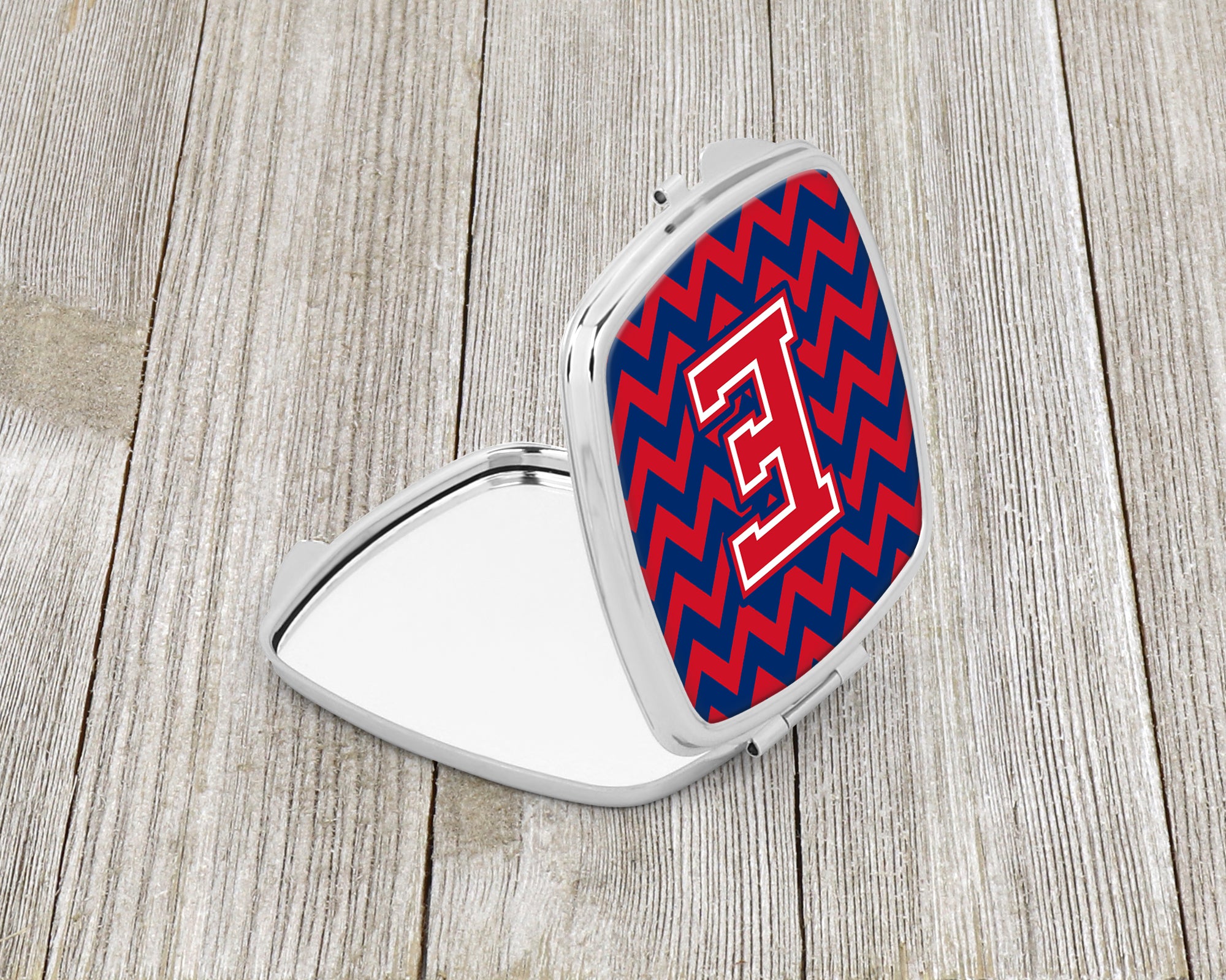 Letter E Chevron Yale Blue and Crimson Compact Mirror CJ1054-ESCM  the-store.com.